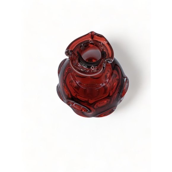 Vintage Aseda Swedish Art Glass Bergstrom Ruby Thumbprint Glass Decanter 7 in - Picture 6 of 14